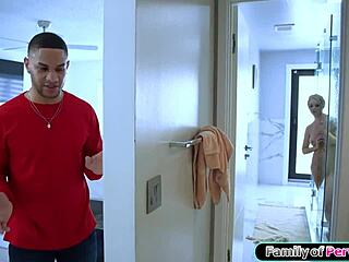 Stepmom showers then deepthroats stepsons monster cock!