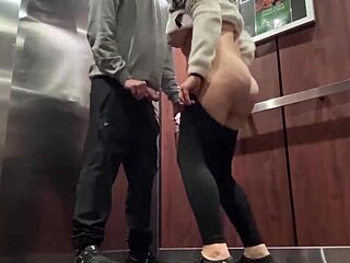 cuck watches wife give risky public elevator road head then creampie sex?
