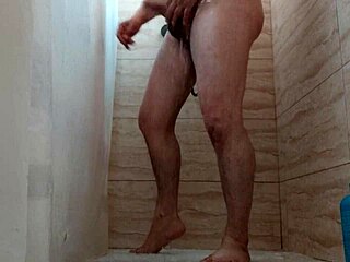 amateur guy jerks off hard in steamy shower solo