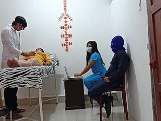 we're sneaking a wild foursome with patients right in the doctor's office homemade roleplay