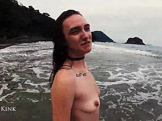 Alice Kink Strips Micro Bikini at Public Beach