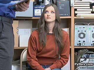 Beautiful tattooed brunette gets caught and cocked hard in the office!