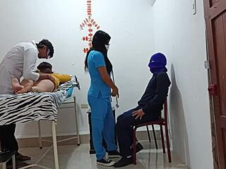 we're sneaking a wild foursome with patients right in the doctor's office homemade roleplay