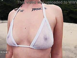 Alice Kink Strips Micro Bikini at Public Beach
