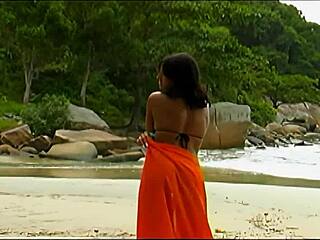 Acrobatic beach fuck rips clothes ends in huge facial cumshot brunette babe