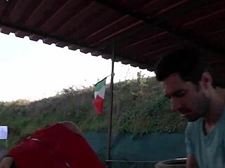 brunette slut begs two guys to double fuck her ass pussy