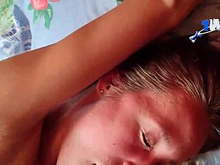 He Wakes Sleeping Blonde with Hard Cock Pounding Doggystyle Till Pussy Creampie Finish