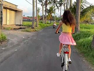 cute 18yo teen rides stranger cock in forest creampie