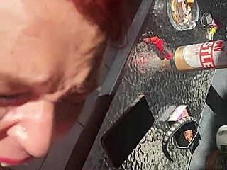 best friend's girlfriend throats my load while he's grabbing drinks