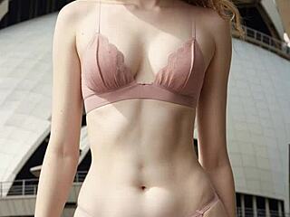 cute australian model poses in lingerie and barefoot panties at sydney opera house 🩰✨