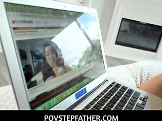 Hot 18+ stepdaughter April Olsen deepthroats daddy POV blowjob!