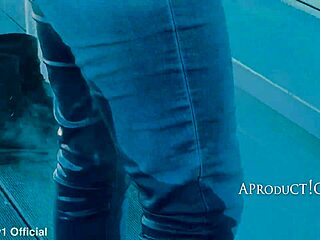 aleya sun soaks jeans in crowded shopping mall public toilet area