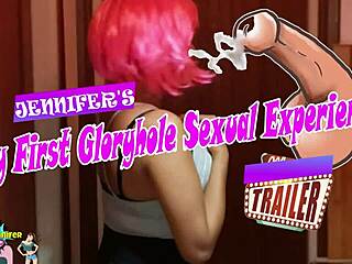 jennifer's first gloryhole adventure ends in creampie toilet blast