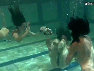 ivetta, katka and barbara dive into hot underwater lesbian pussy play