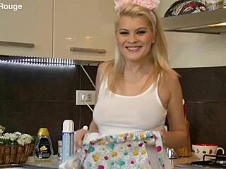 Blonde Housewife Slut Loses Control in Kitchen Panties Down