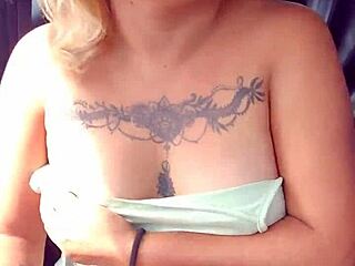 Latina whore flashes panties and tits on highway drive