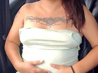 Latina whore flashes panties and tits on highway drive