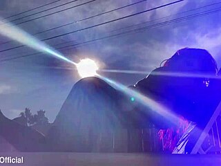 curvy ms red x oils up her huge fake tits and teases pierced nipples