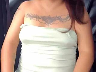 Latina whore flashes panties and tits on highway drive