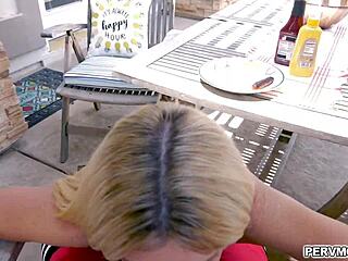 i crave my blonde stepmom's deepthroat on my monster cock after bikini tease!