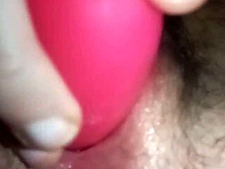 Hairy pussy spasms hard from vibrator orgasm contractions clearly visible