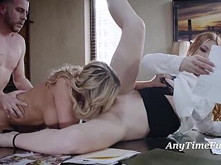 In this office freeuse rules as milf joins teen 3some at work