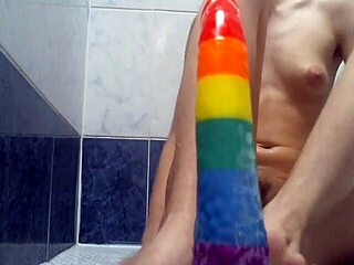 cuntboy xannie plays anal in the shower with toys