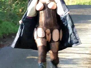 Housewife dons kinky gear for outdoor homemade fun