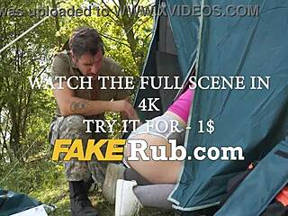 blonde pigtail babe stuck in forest gets fucked outdoors