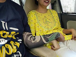 Desi saarabhabhi rides dick hard first time in boyfriend's car public outdoor