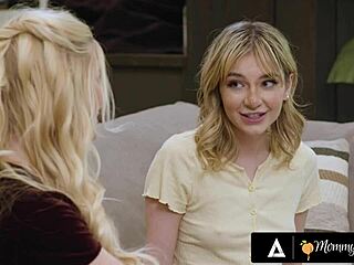 Whoops, petite teen Demi Hawks catches stacked MILF Chloe Surreal scissoring stepmom Serene Siren!