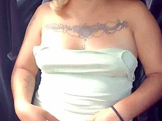 Latina whore flashes panties and tits on highway drive