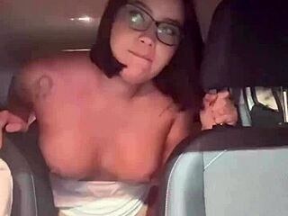 sitting on driver's bare cock while making fiance drive app ride