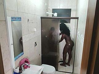Hidden Cam Catches Ebony Exploding On Young Stud's Dick!