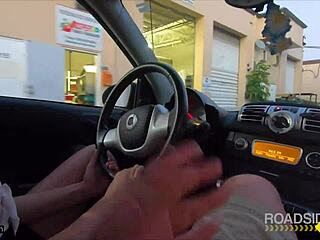 Bent over babe huge tits fucked in garage