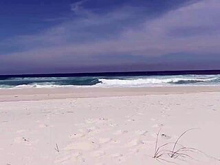 Skinny teen deepthroats on beach bathers watch cumshot