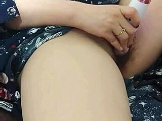 Chinese milf masturbates wet pussy while husband eats downstairs