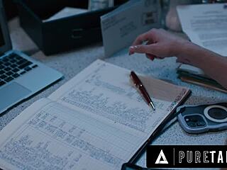 desperate nerd katie kush offers ass to officer at work for business loan