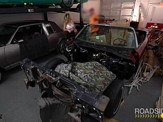 Bent over babe huge tits fucked in garage