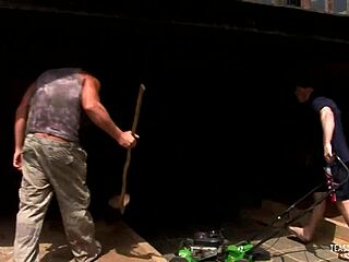 two hunks spitroast sexy asian teen's pussy and ass bent over in nature mmf