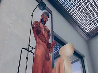 second life porn shower: grant dynamo unloads on petite kitten 💦🛁