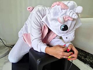 milf in unicorn costume squirts hard riding sybian machine!!