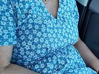 housewife sneaks outdoor public wank in carpark as someone approaches close