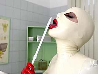 Latex Goddess Self-Spanks Big Tits and Masturbates Solo