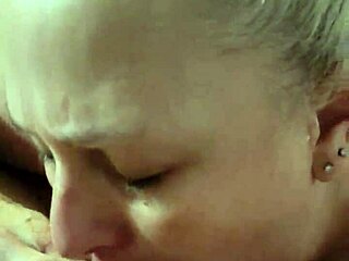 Slutty wife delivers hot blowjob to husband with big tits