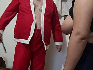 blonde couple gives santa claus old man sloppy dick sucking blowjob to cumshot