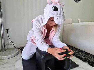 milf in unicorn costume squirts hard riding sybian machine!!