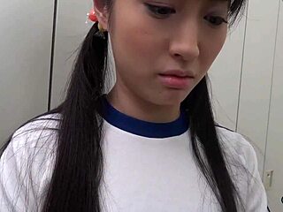 adorable asian cutie licks pussy then deepthroats in locker