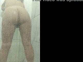 Hopped in the shower for a bath and masturbated my huge latina tits and ass