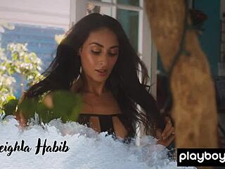 petite arab babe leighla habib strips naked outdoors, flashing pierced nipples and pussy